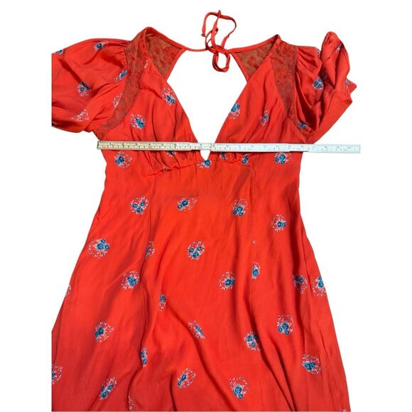 🌺NEW Free People Mockingbird Coral Red Floral Print Backless Mini Dress Sz 6 - Picture 8 of 14
